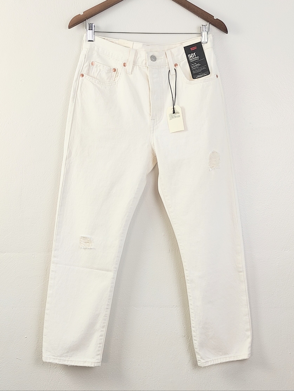 Levi's 501 Original Cropped Jeans Size 27x26 Ecru White High Rise Straight Leg